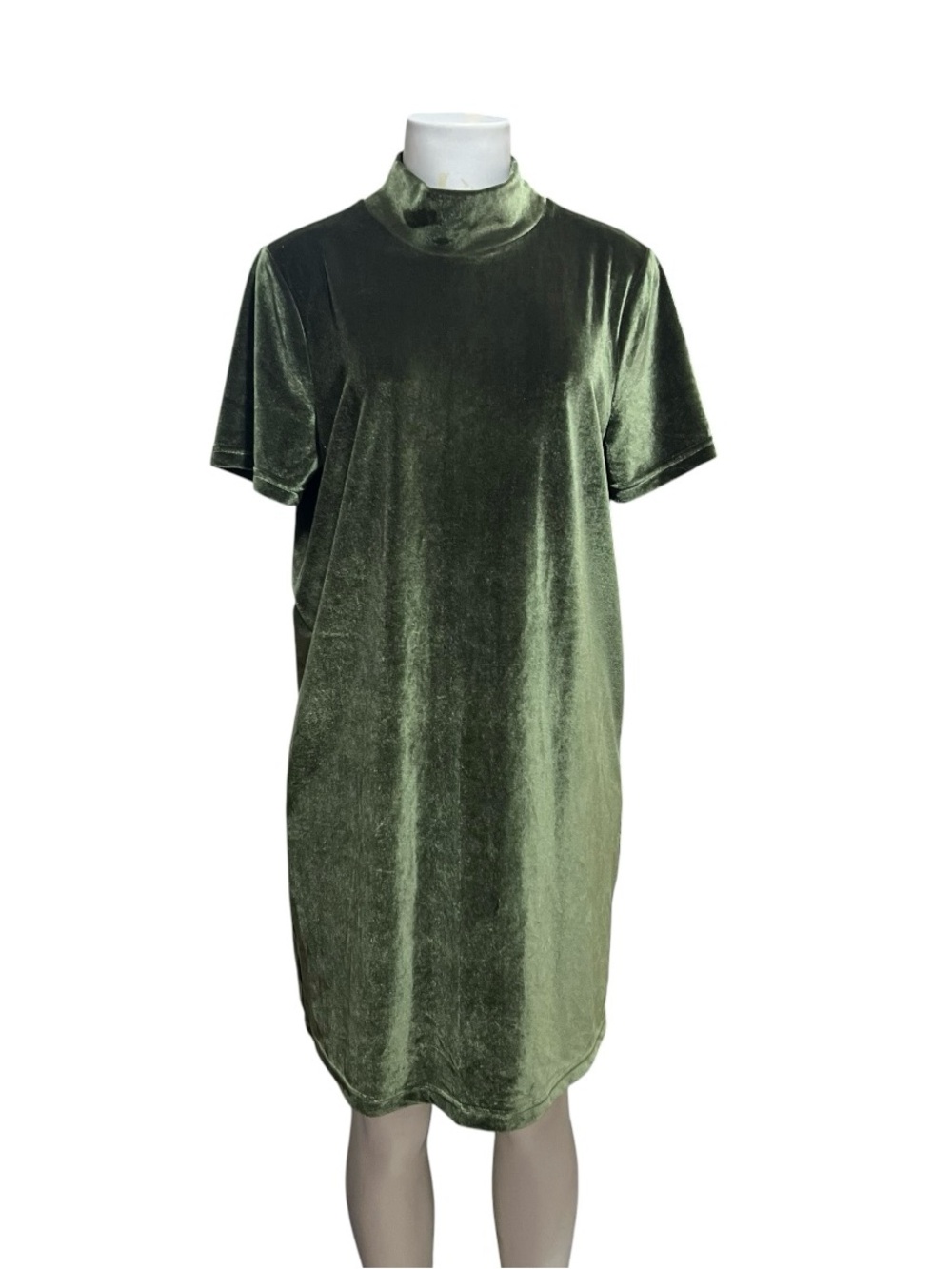 Madewell Dress Olive Green Velvet Short Sleeve NEW L Heritage Fall Classic Goth
